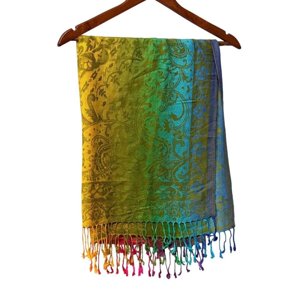 Pashmina Rainbow Paisley Floral Jacquard Fringe Scarf Shawl Wrap Multicolor